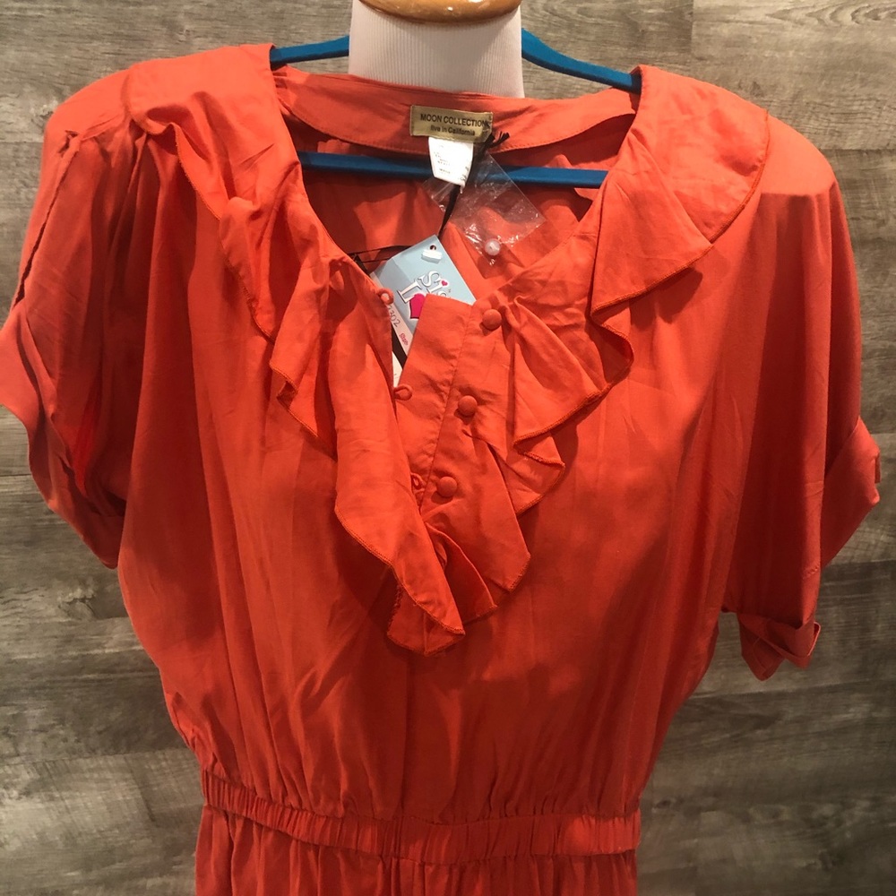 Moon Collection NWT Orange Ruffle Romper, short sleeves, very soft 100% Rayon.